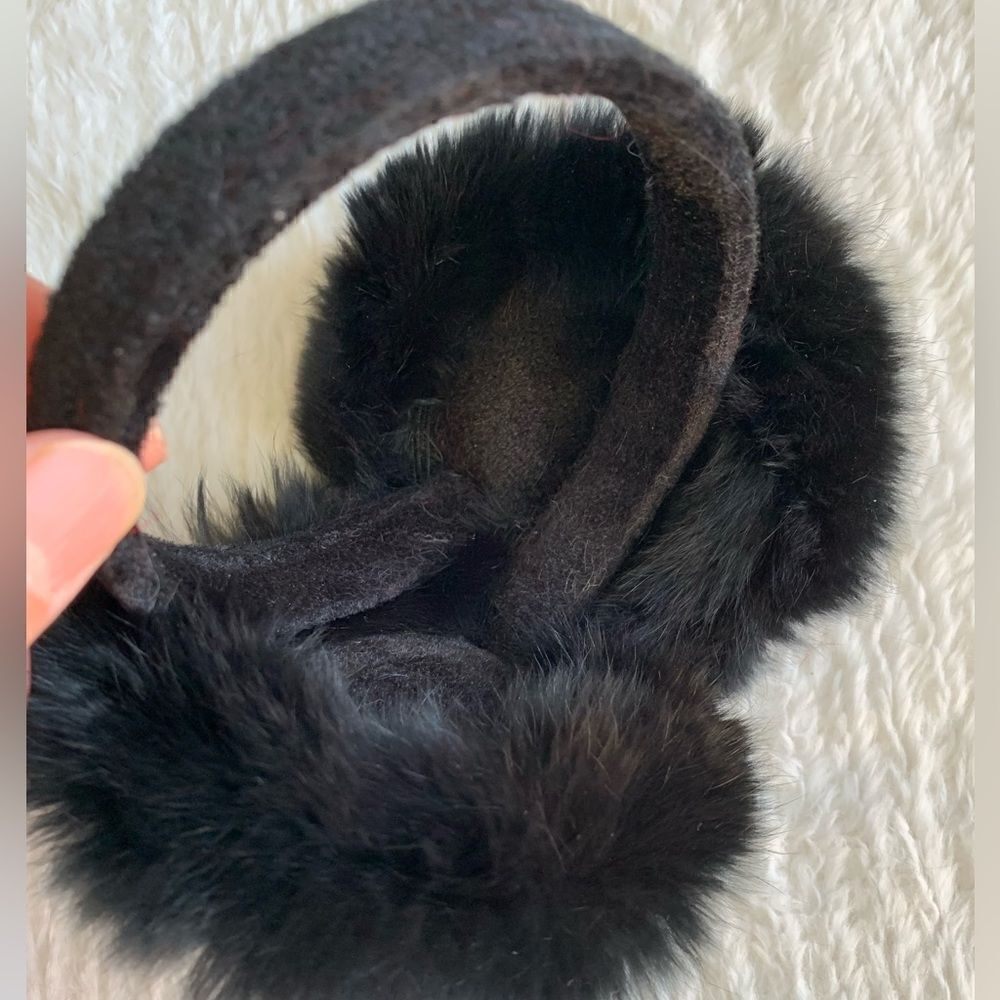 Gradient Rex Rabbit Fur Rose Shaped Earmuffs with Velvet Band - Picture 9 of 12